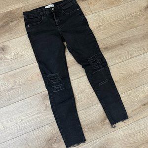 MANGO Women's Distressed Skinny Jeans Mid Rise Black Size 2 Euro 24